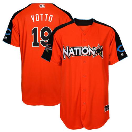 Reds #19 Joey Votto Orange All-Star National League Stitched MLB Jersey - Click Image to Close